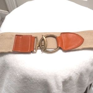 Brass & Leather beige Stretch  Belt, Sz Large